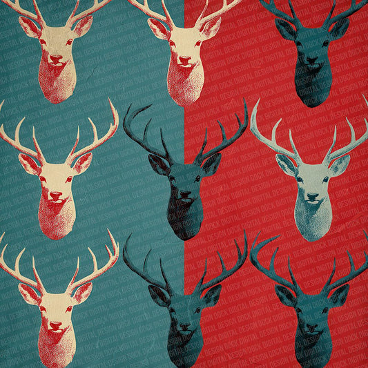 Christmas Retro Reindeer Head Digital Paper Pack (DDD000927)