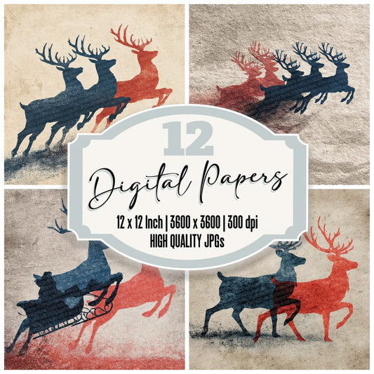 Christmas Retro Sleigh Digital Paper Pack (DDD000929)