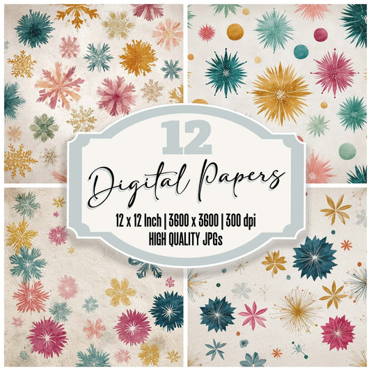 Christmas Retro Snowflake Digital Paper Pack (DDD000931)