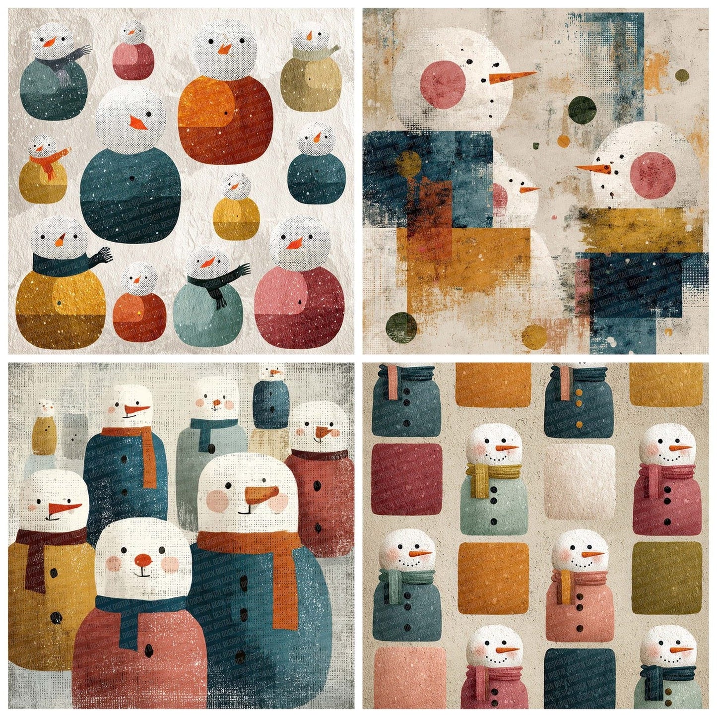 Christmas Retro Snowman Digital Paper Pack (DDD000932)