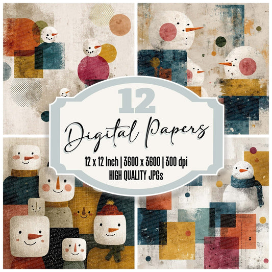 Christmas Retro Snowman Digital Paper Pack (DDD000932)