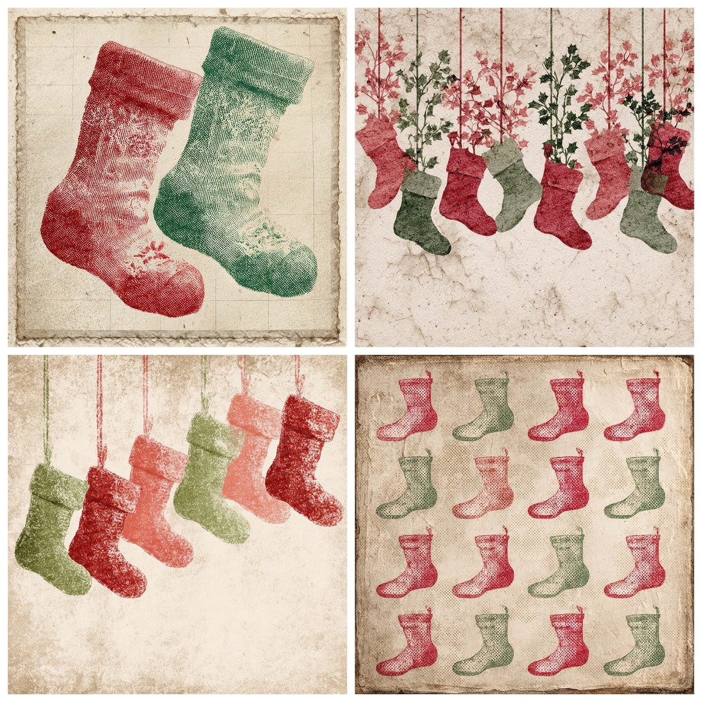 Christmas Retro Stocking Digital Paper Pack (DDD000934)