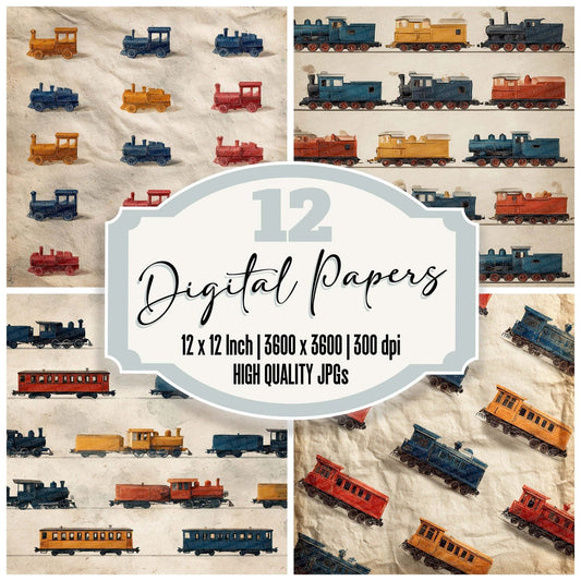 Christmas Retro Toy Train Digital Paper Pack (DDD000936)
