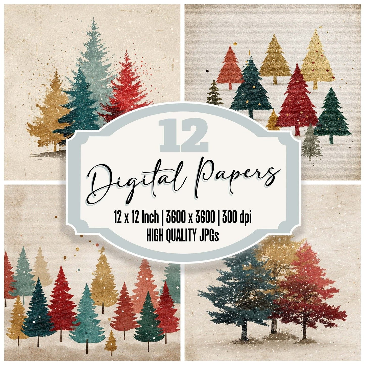 Christmas Retro Tree Digital Paper Pack (DDD000937)