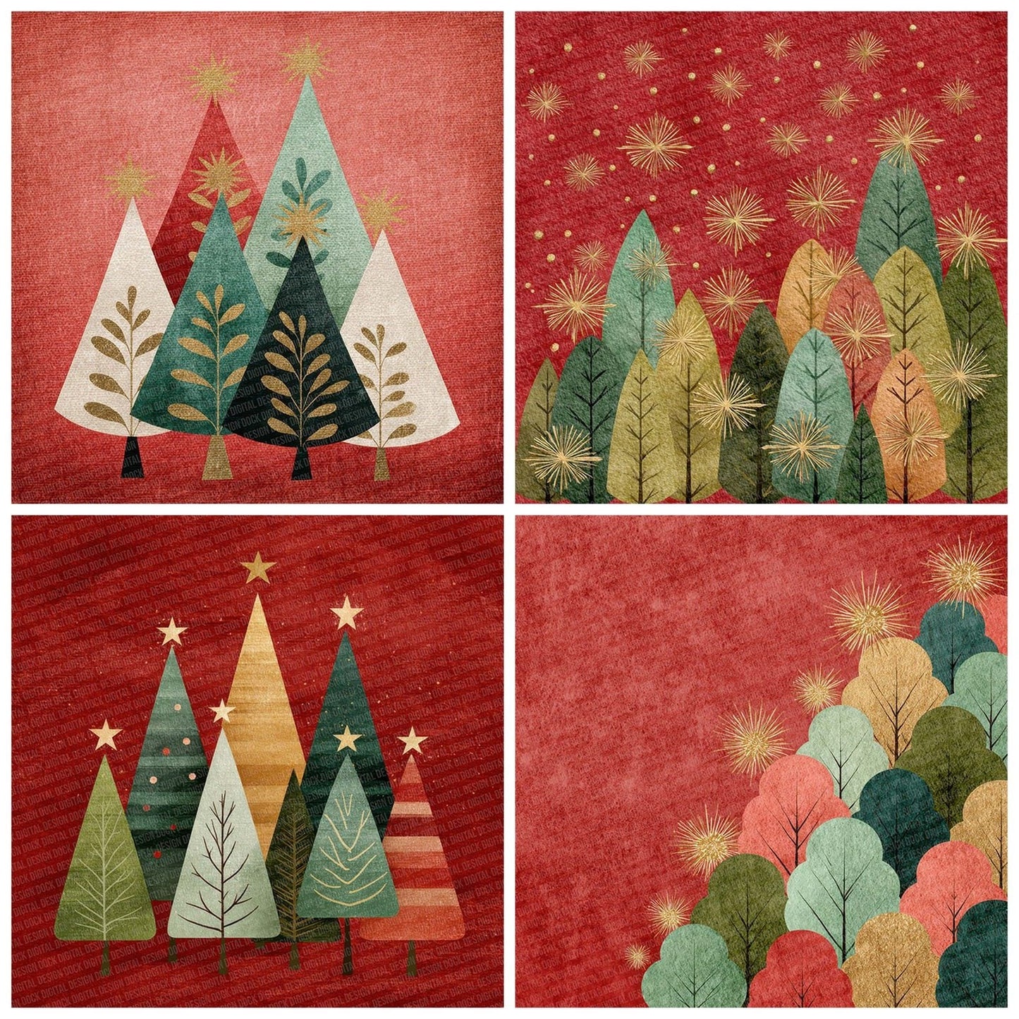 Christmas Retro Tree Cluster Digital Paper Pack (DDD000938)