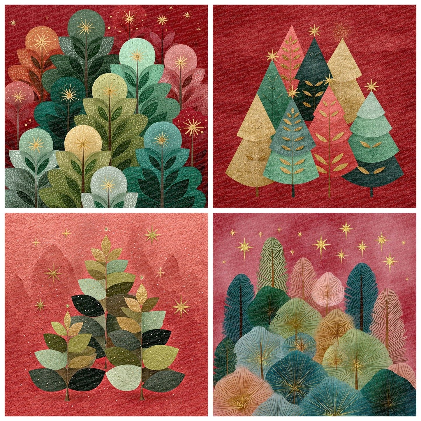 Christmas Retro Tree Cluster Digital Paper Pack (DDD000938)