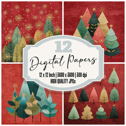 Christmas Retro Tree Cluster Digital Paper Pack (DDD000938)