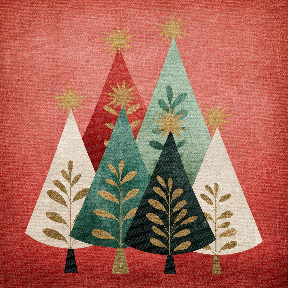 Christmas Retro Tree Cluster Digital Paper Pack (DDD000938)
