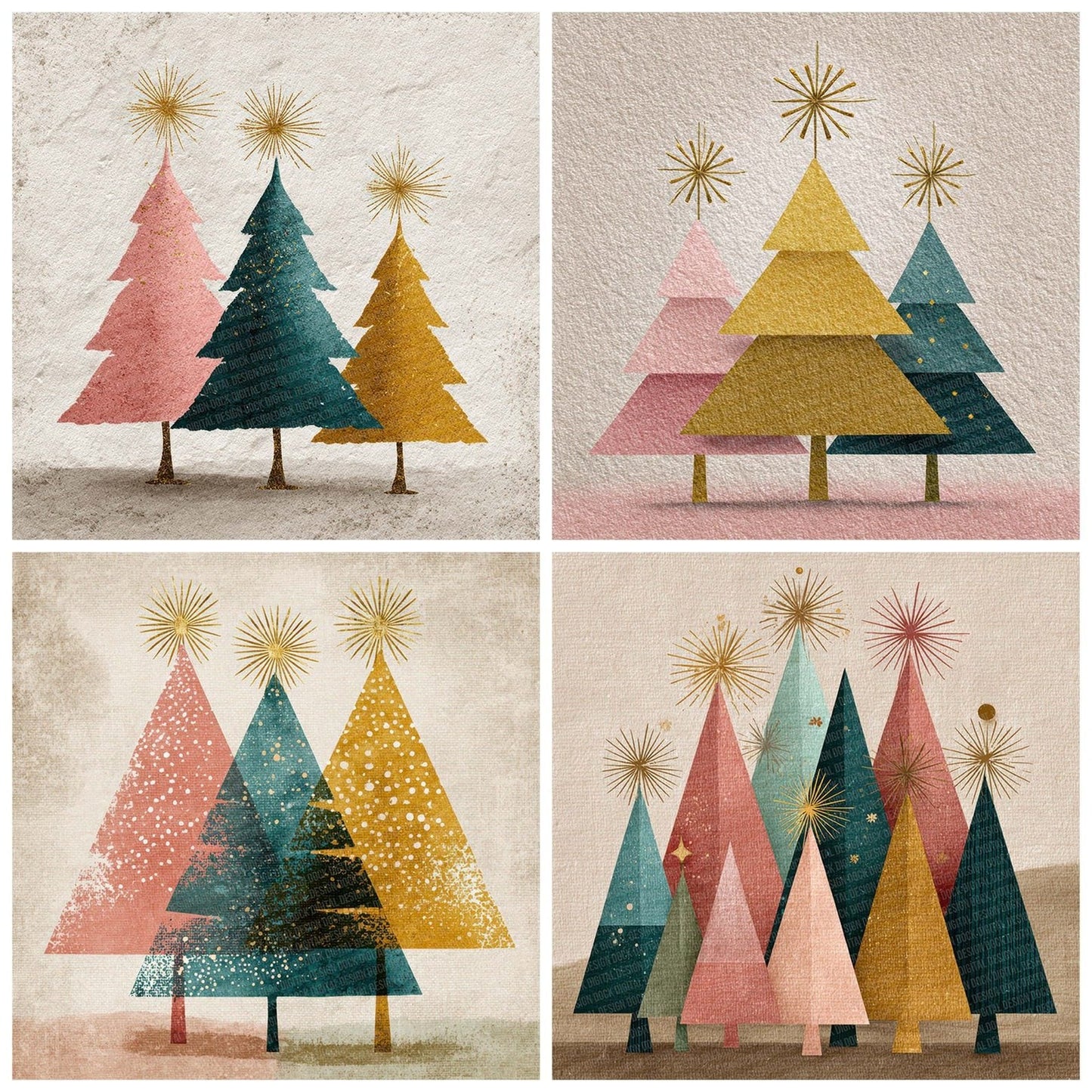 Christmas Retro Tree Silhouettes Digital Paper Pack (DDD000939)