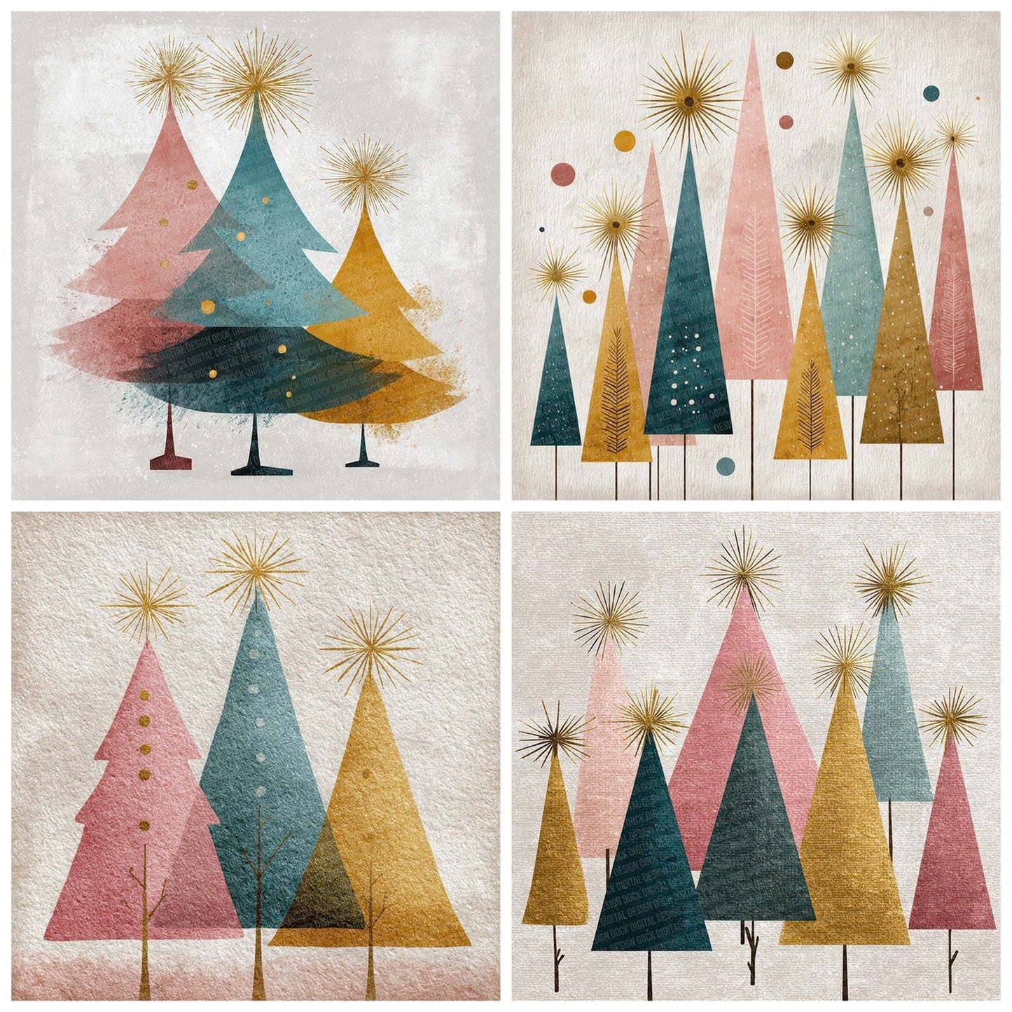 Christmas Retro Tree Silhouettes Digital Paper Pack (DDD000939)