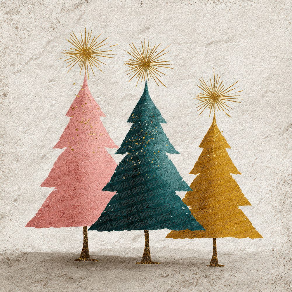 Christmas Retro Tree Silhouettes Digital Paper Pack (DDD000939)