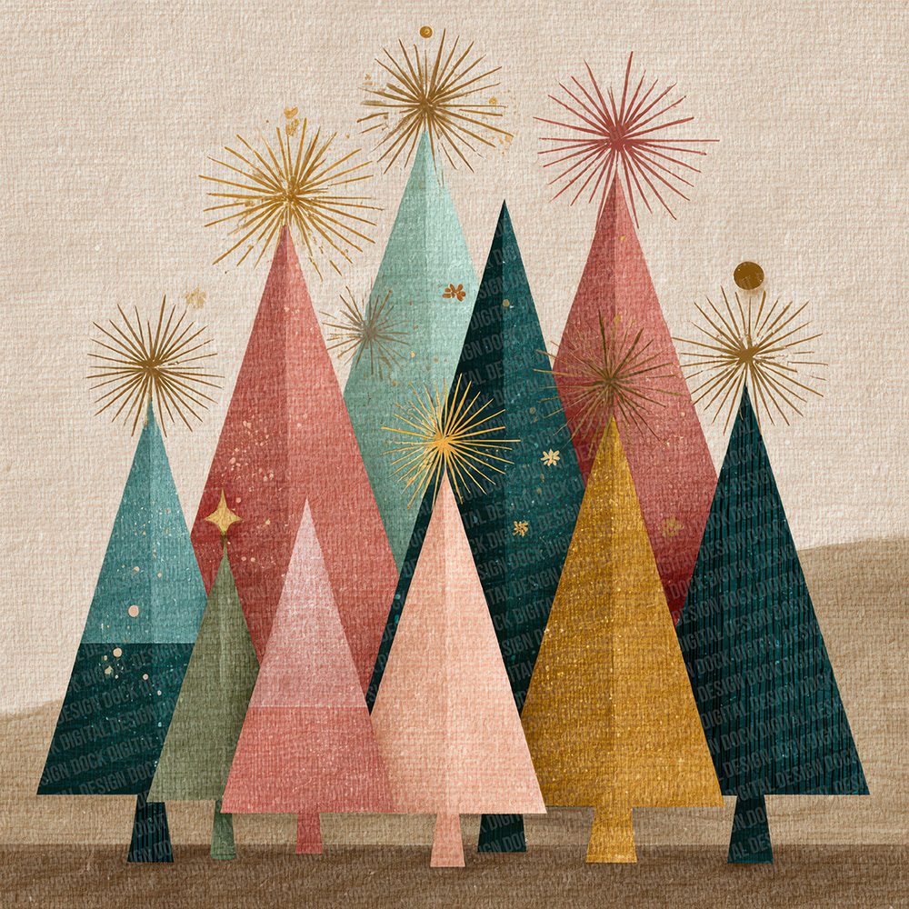 Christmas Retro Tree Silhouettes Digital Paper Pack (DDD000939)