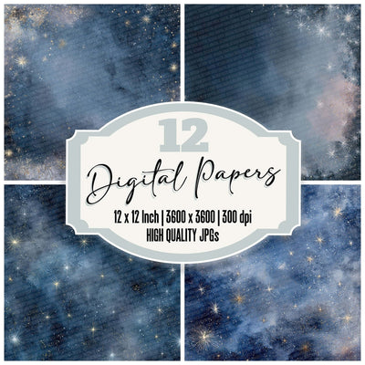 Christmas Starry Night digital paper pack cover showing four of the 12 papers