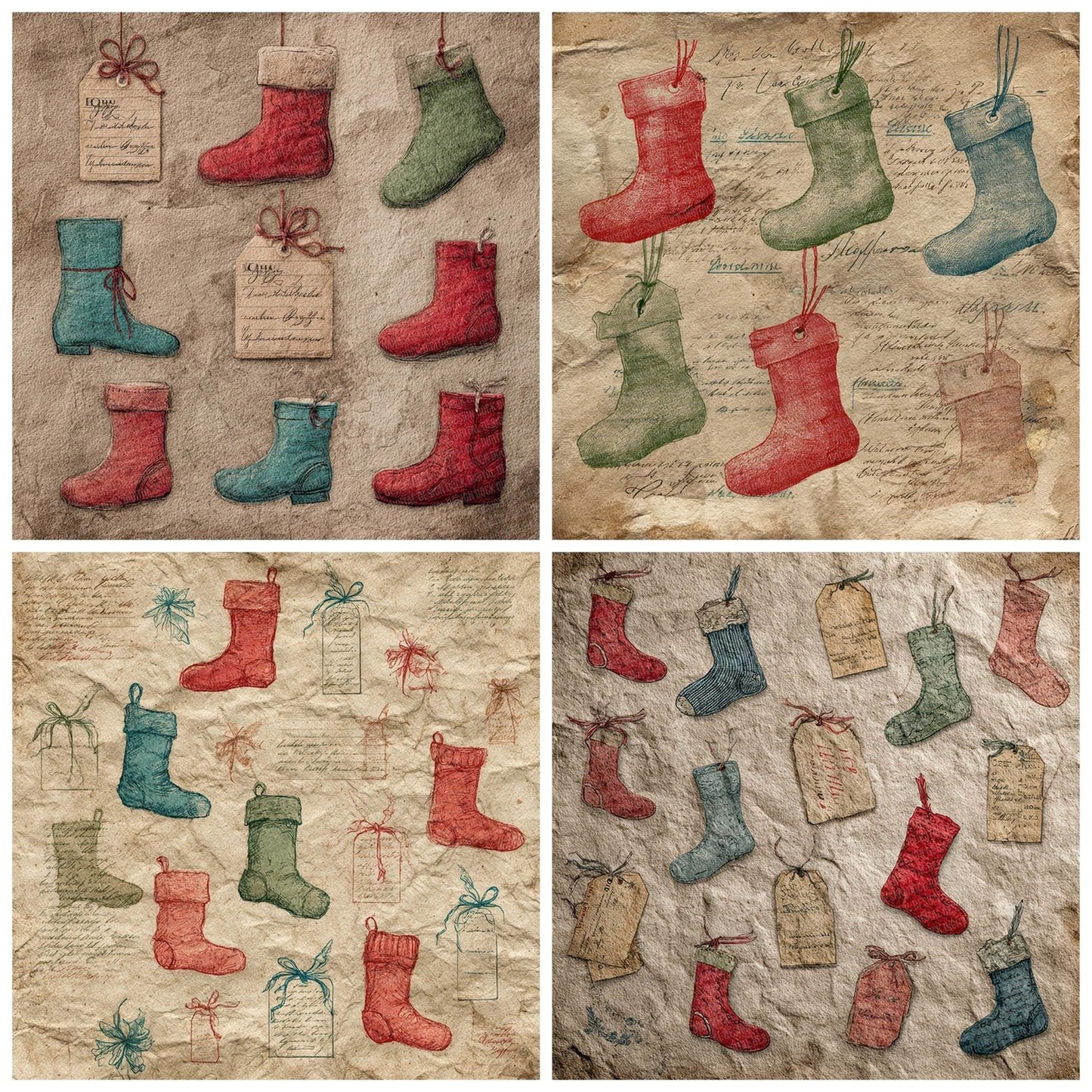 Christmas Stocking Kraft Digital Paper Pack (DDD000947)