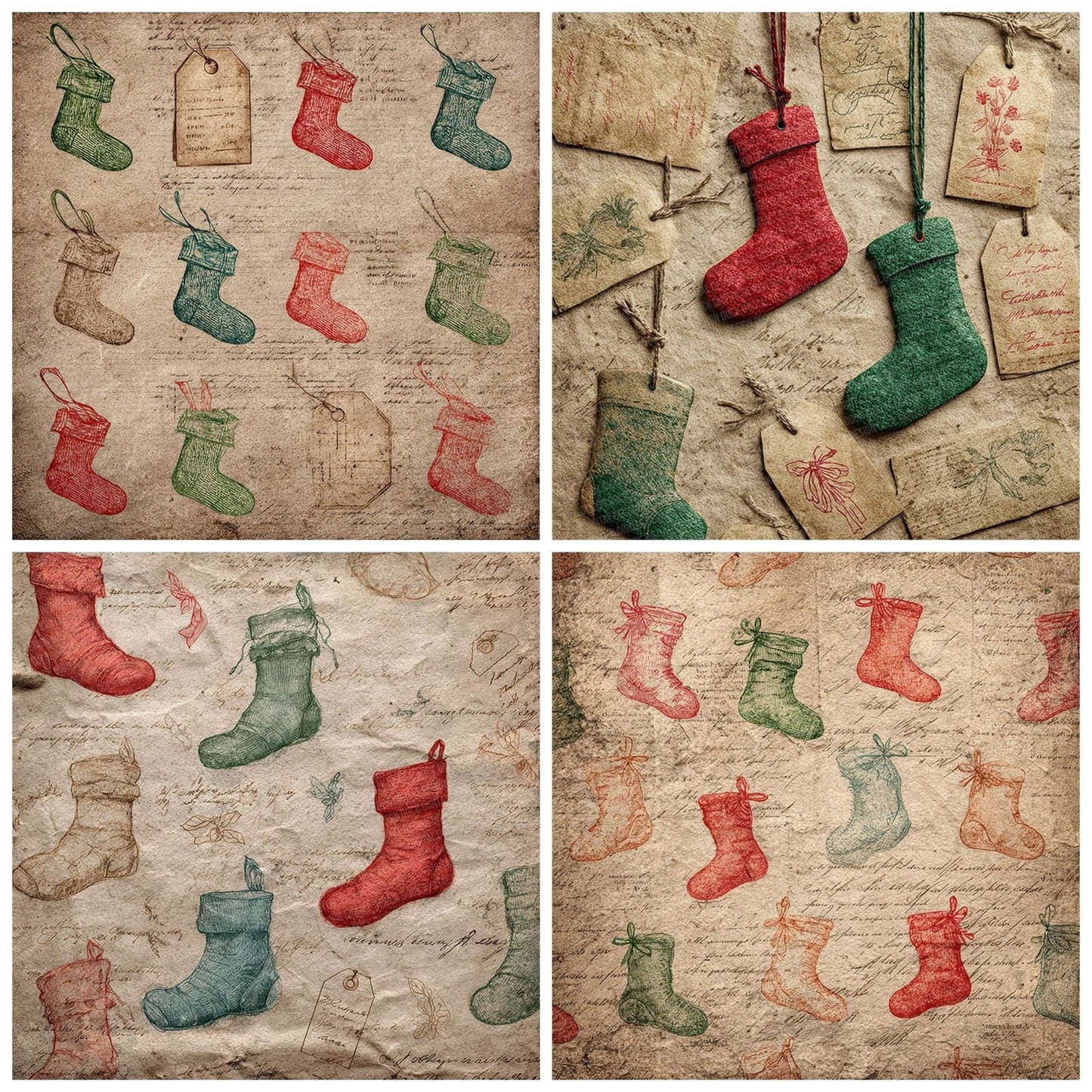 Christmas Stocking Kraft Digital Paper Pack (DDD000947)