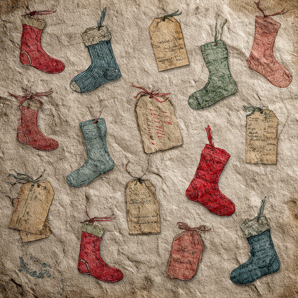 Christmas Stocking Kraft Digital Paper Pack (DDD000947)