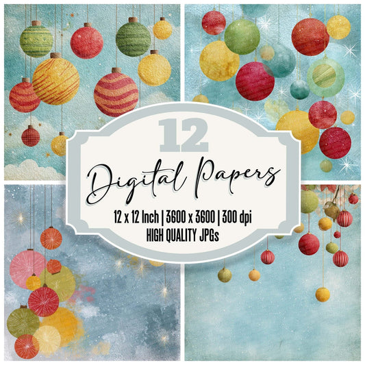 Christmas Stripe Bauble Digital Paper Pack (DDD000948)