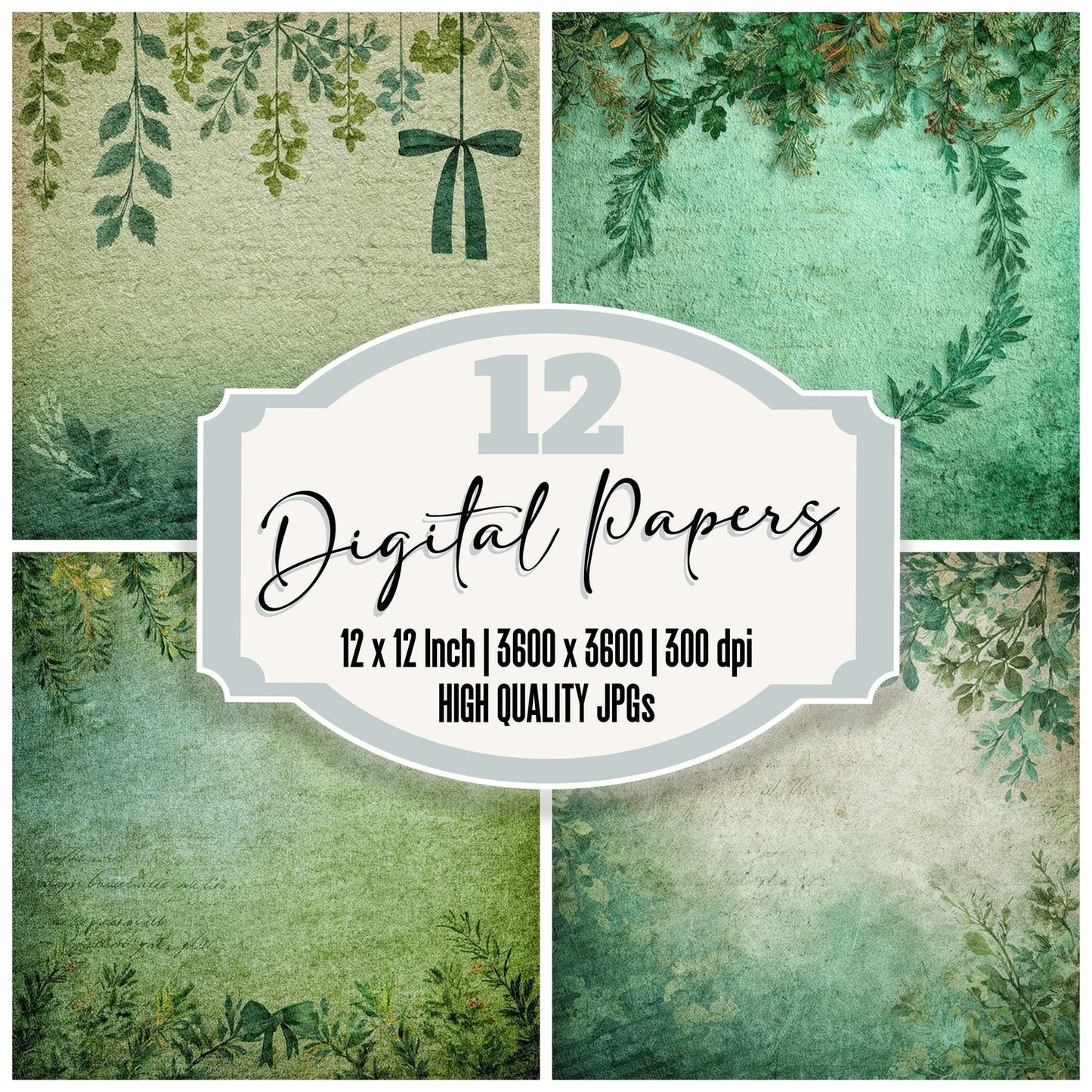 Christmas Wreath Script Digital Paper Pack (DDD000951)