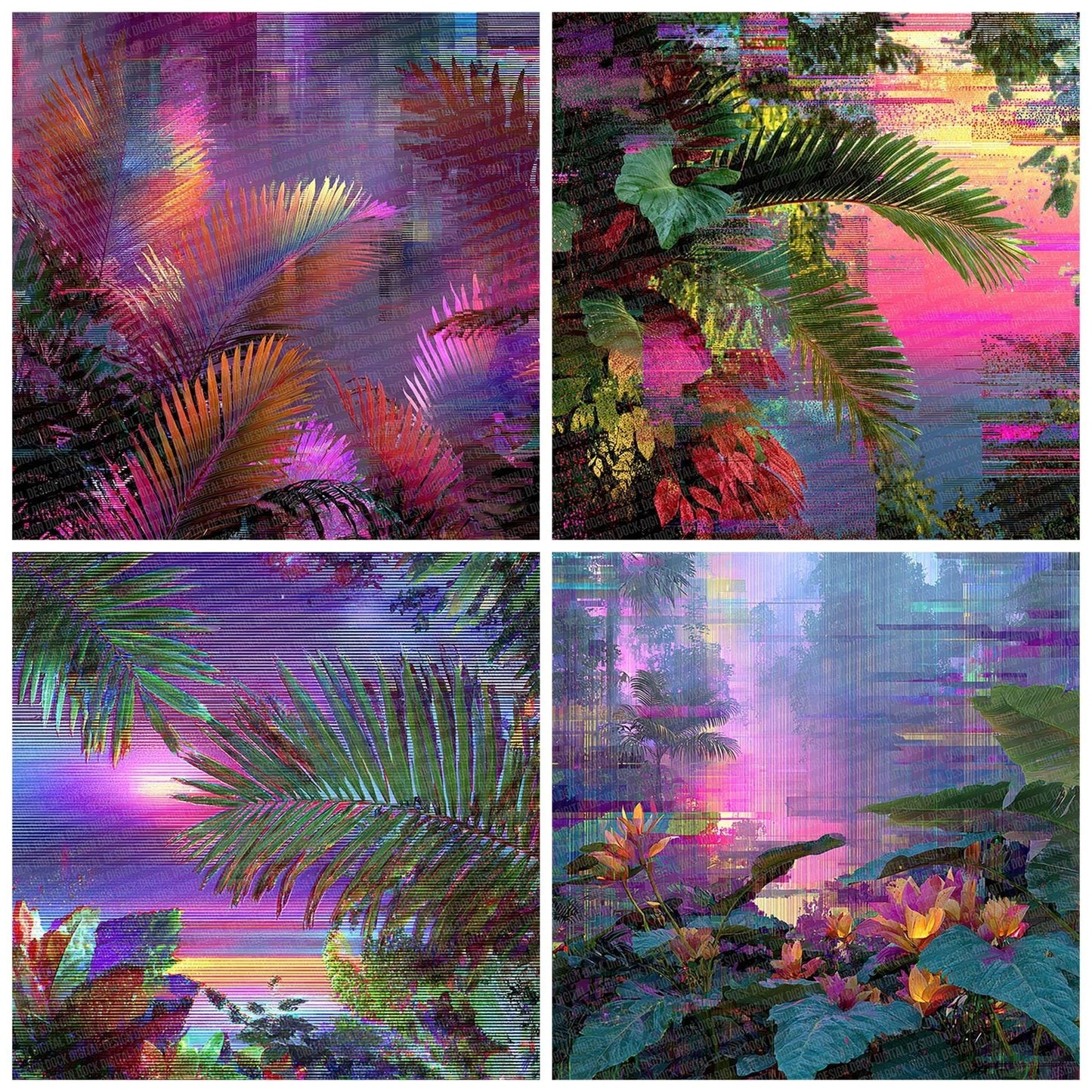 Chromatic Leaf Botanical Glitch Digital Paper Pack (DDD000952)