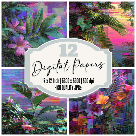 Chromatic Leaf Botanical Glitch Digital Paper Pack (DDD000952)