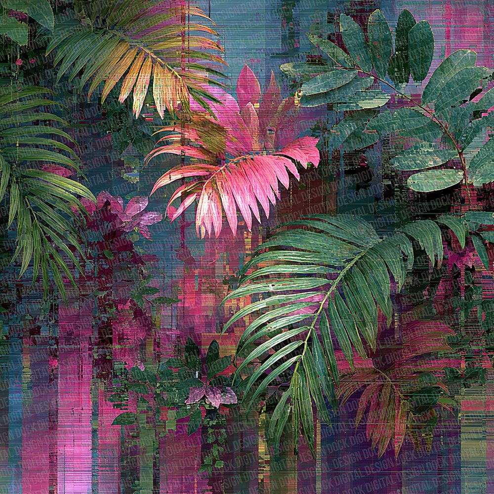 Chromatic Leaf Botanical Glitch Digital Paper Pack (DDD000952)
