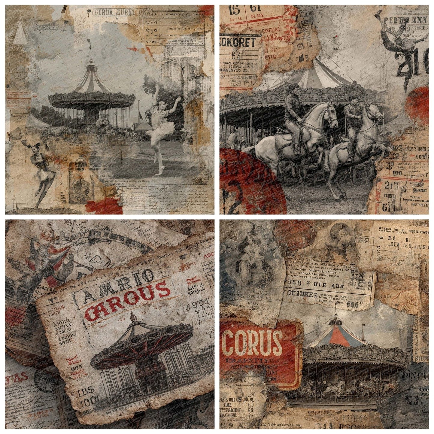 Circus Ephemera Collage Digital Paper Pack (DDD000965)