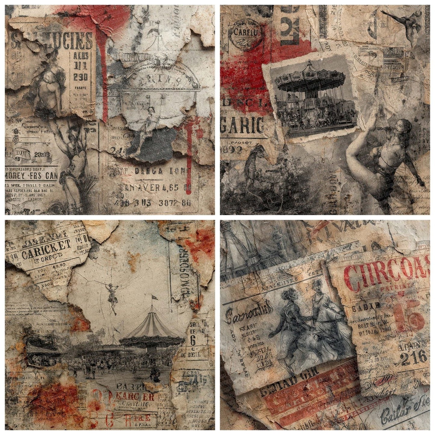 Circus Ephemera Collage Digital Paper Pack (DDD000965)