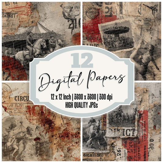 Circus Ephemera Collage Digital Paper Pack (DDD000965)