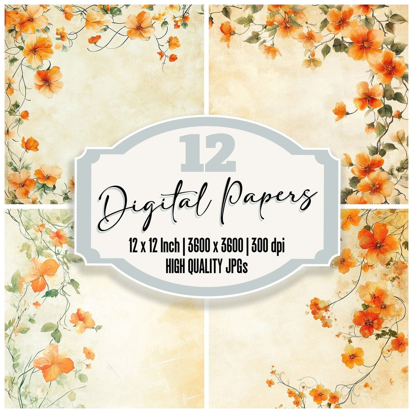 Citrus Blossom Border Digital Paper Pack (DDD000967)