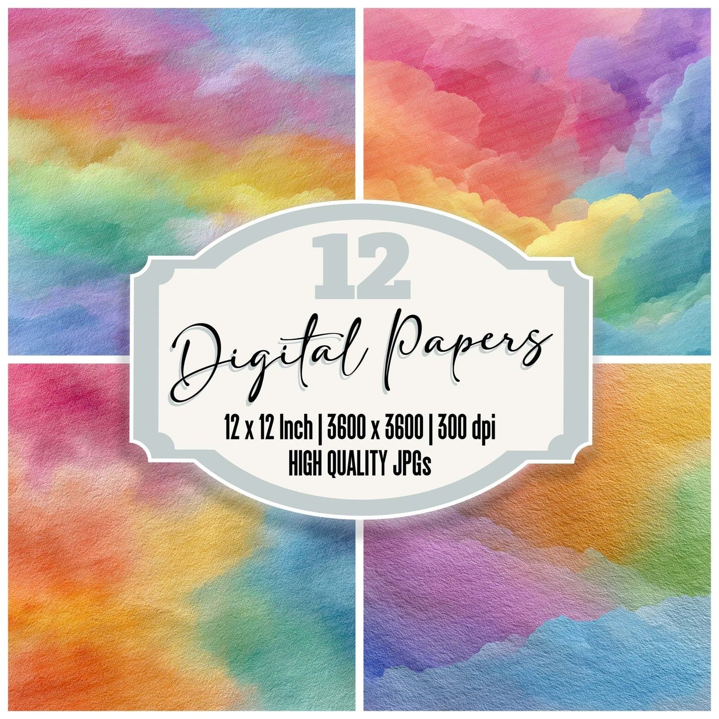 Classic Watercolour Wash Rainbow Digital Paper Pack (DDD000974)