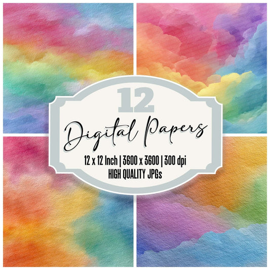 Classic Watercolour Wash Rainbow Digital Paper Pack (DDD000974)