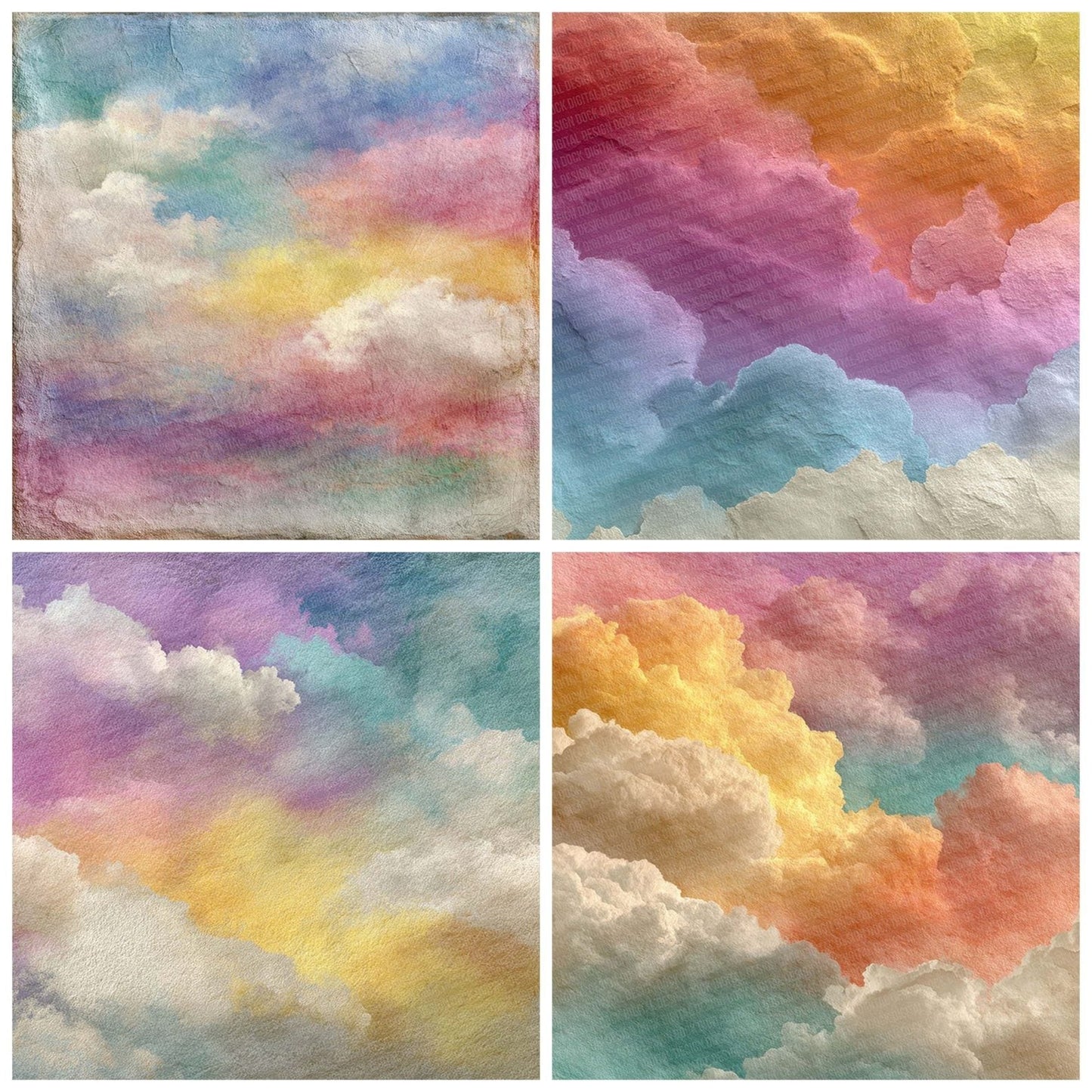 Cloudy Watercolour Wash Rainbow Digital Paper Pack (DDD000999)