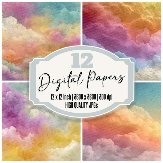 Cloudy Watercolour Wash Rainbow Digital Paper Pack (DDD000999)