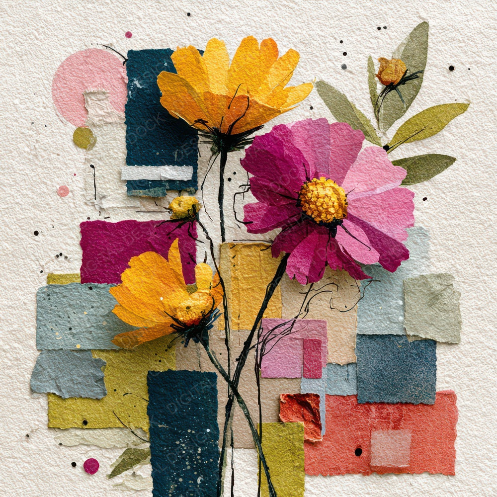 Collage Sketch Floral Background Digital Paper Pack (DDD007828)