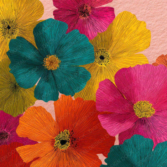 Colour Pen Floral Background Digital Paper Pack (DDD007829)