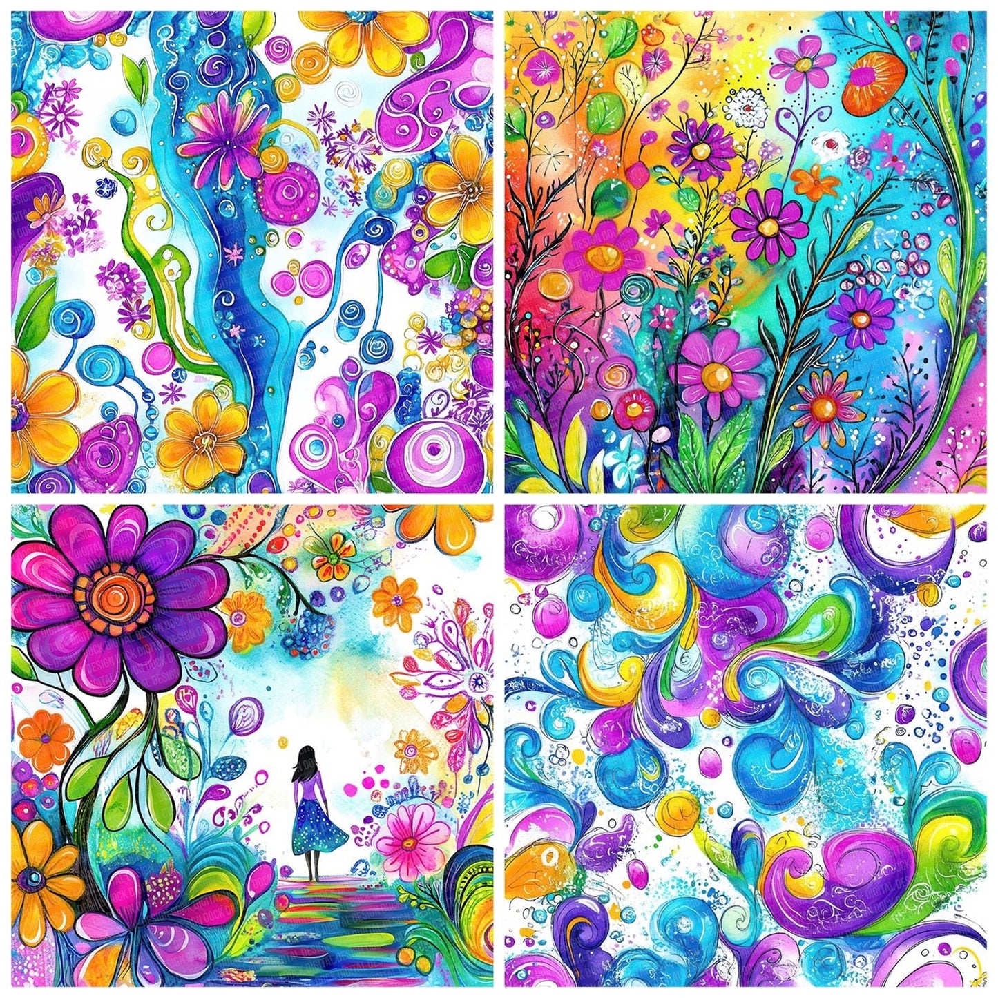 Colourful Watercolour Garden Digital Paper Pack (DDD001193)