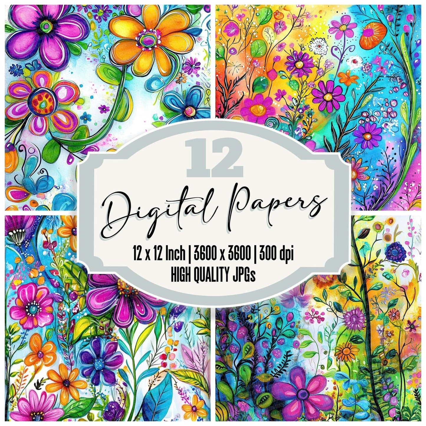 Colourful Watercolour Garden Digital Paper Pack (DDD001193)
