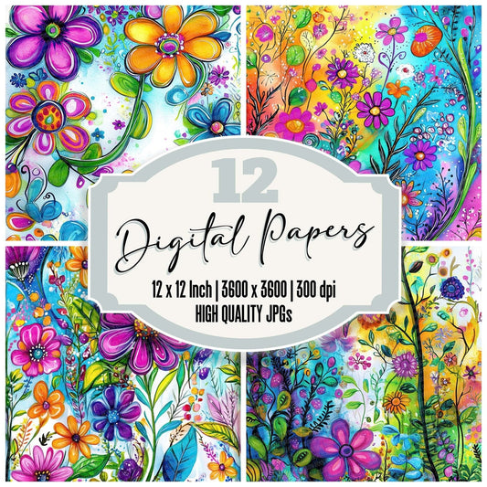 Colourful Watercolour Garden Digital Paper Pack (DDD001193)