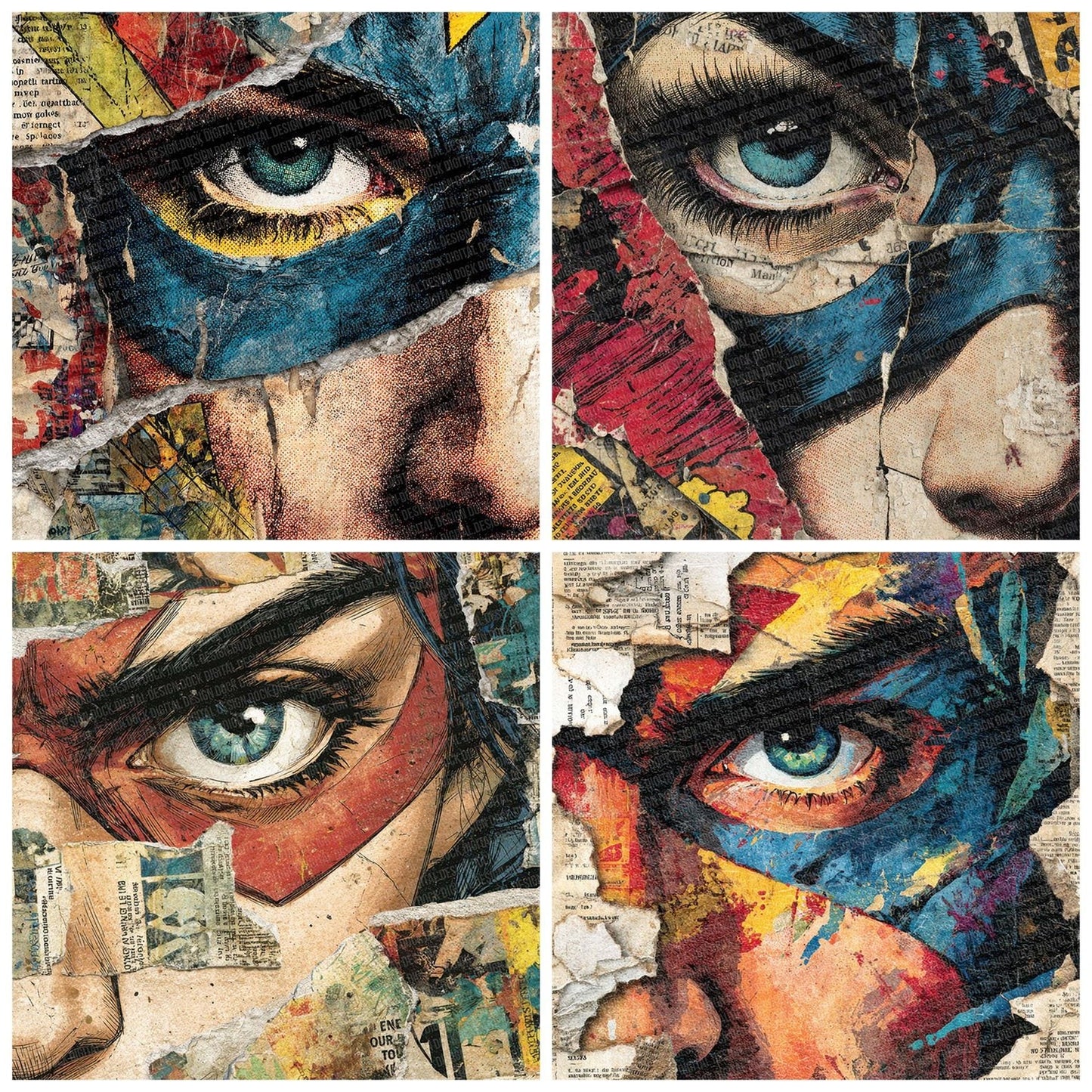 Comic Book Mask Fragment Collage Digital Paper Pack (DDD001200)