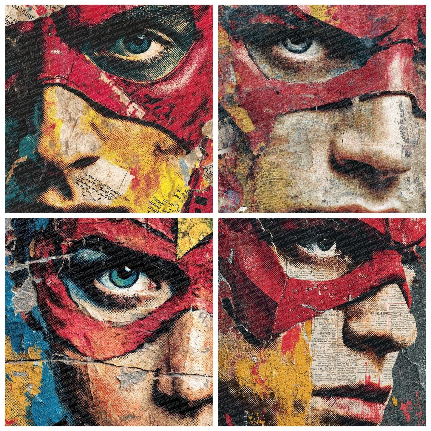 Comic Book Ripped Hero Closeup Digital Paper Pack (DDD001204)