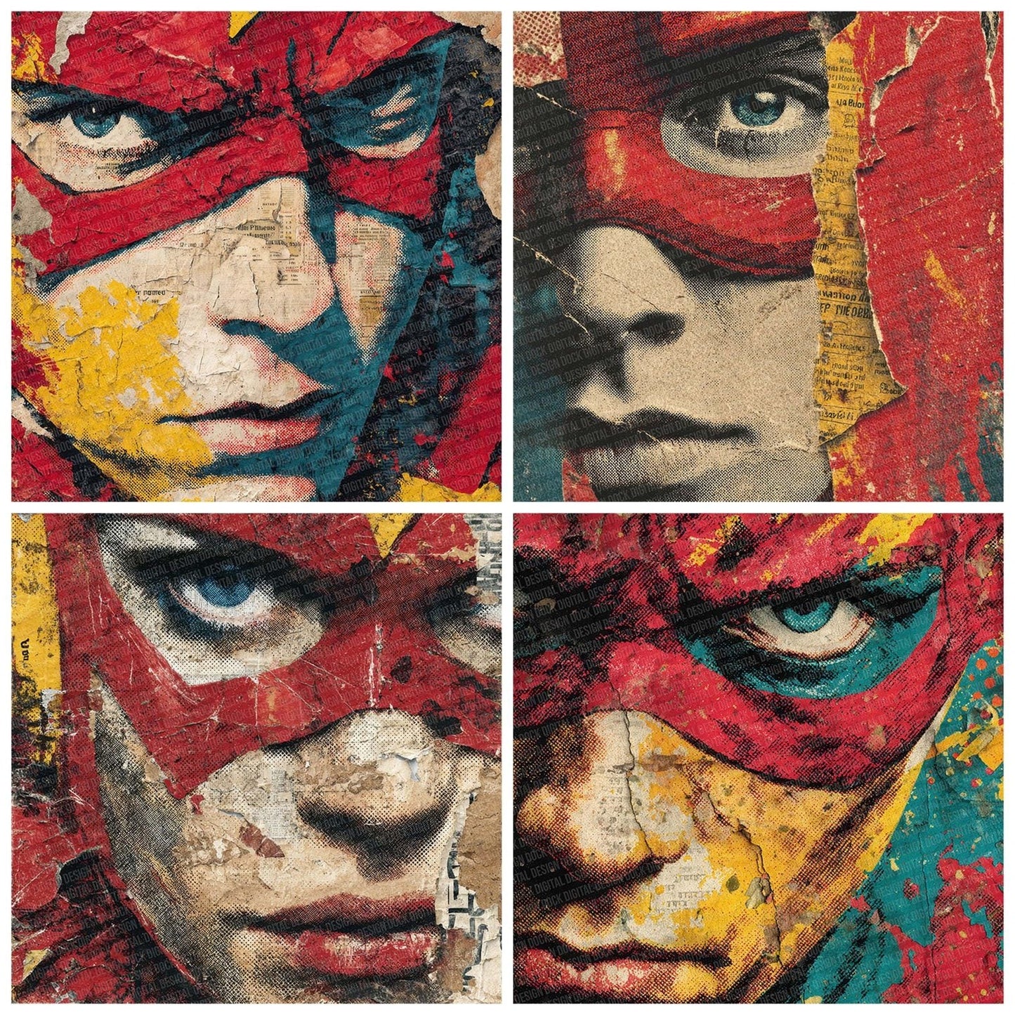 Comic Book Ripped Hero Closeup Digital Paper Pack (DDD001204)