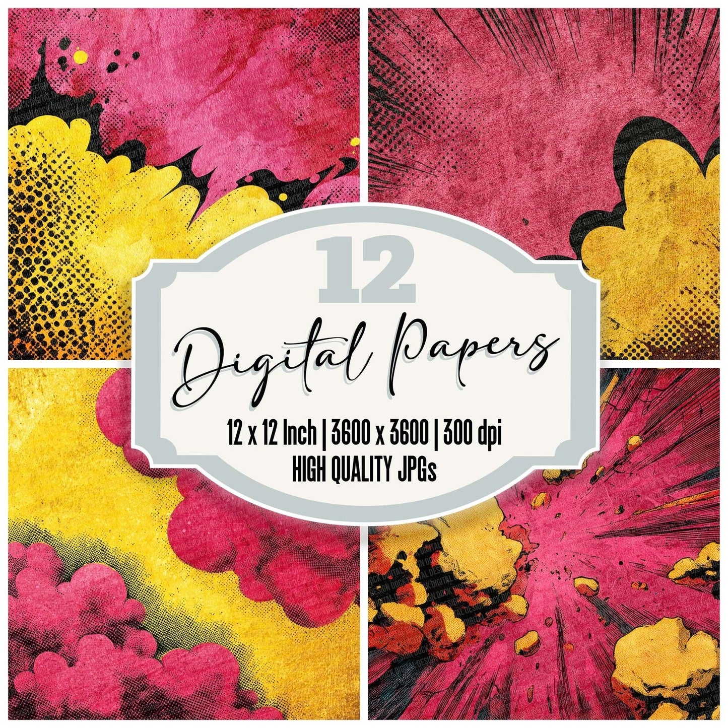 Comic Book Yellow Magenta Print Digital Paper Pack (DDD001213)