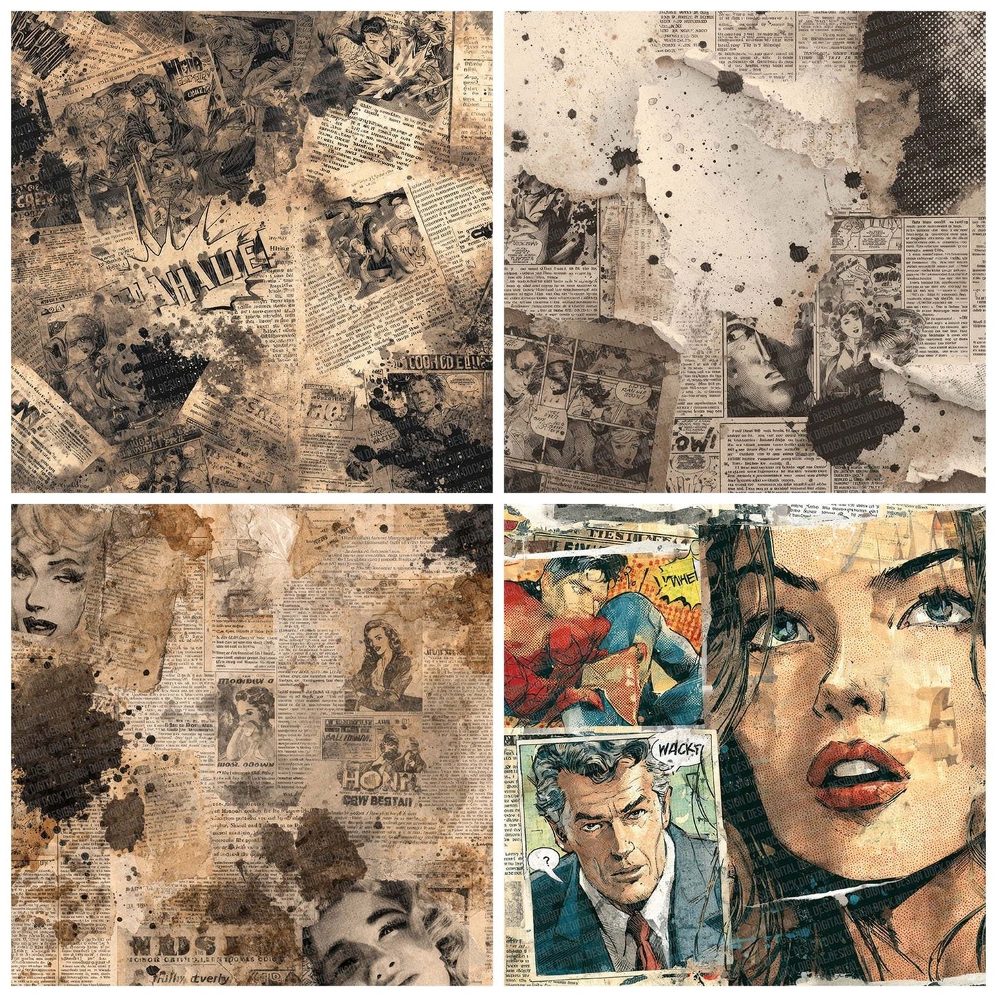 Comic Newspaper Collage Digital Paper Pack (DDD007629)