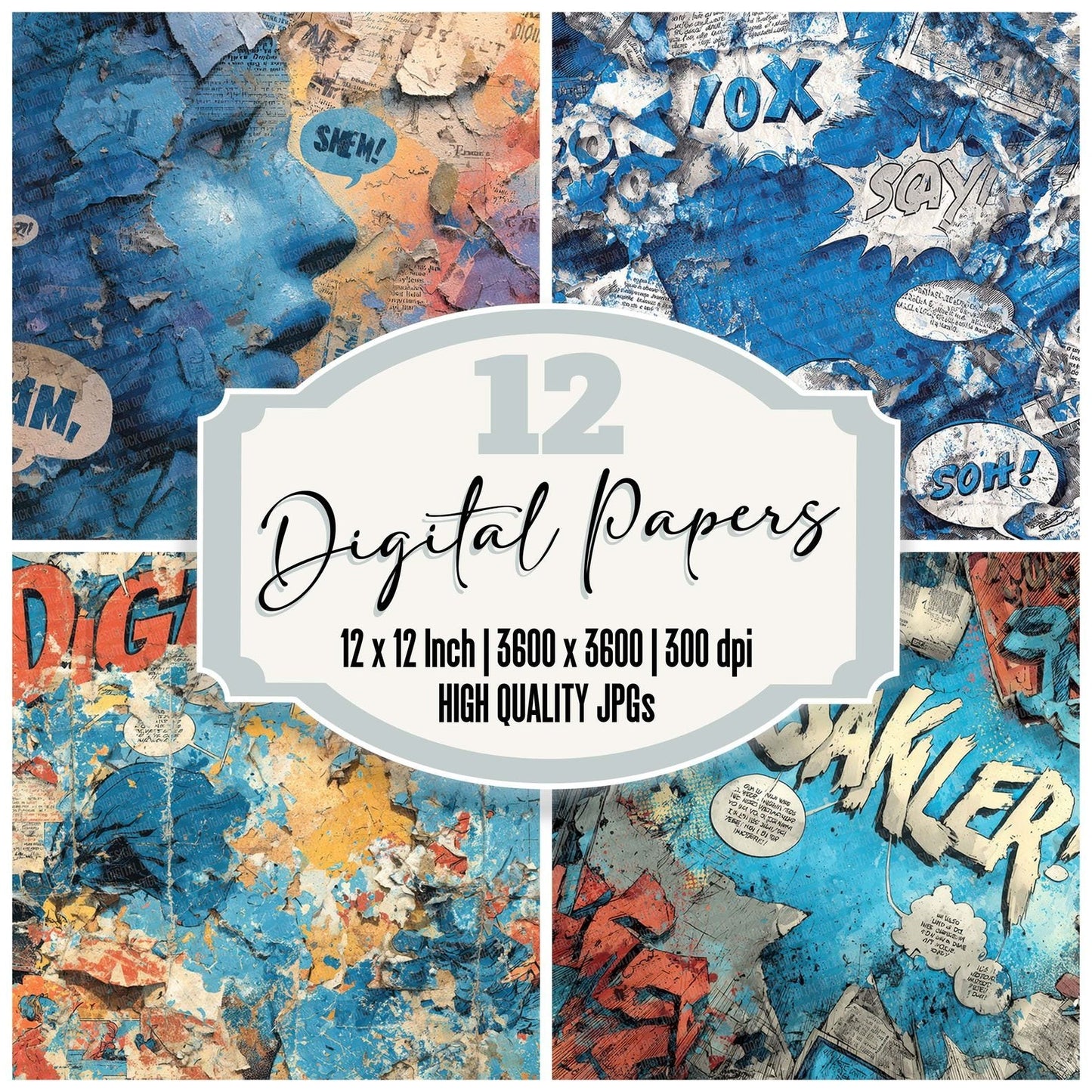 Comic Rip Bubble Digital Paper Pack (DDD001217)