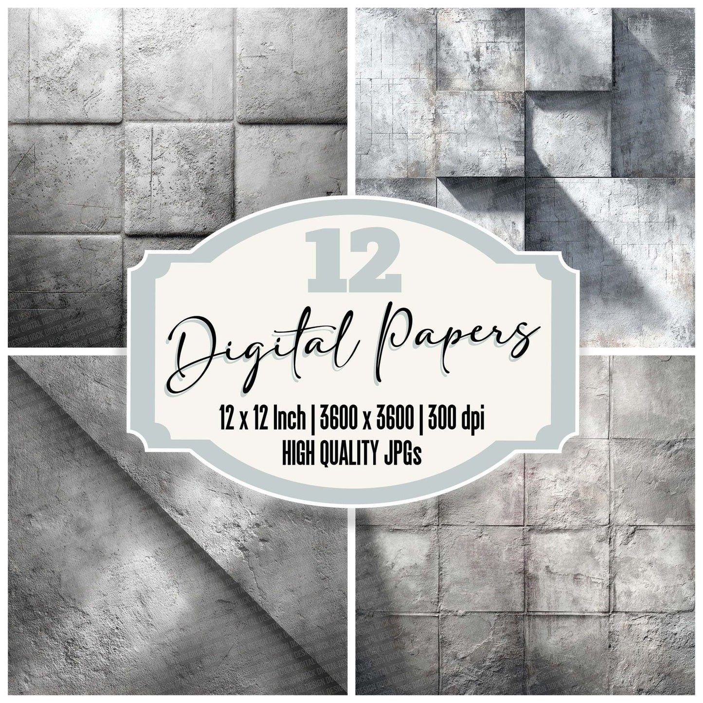 Concrete Grey Tile Pattern Digital Paper Pack (DDD001221)