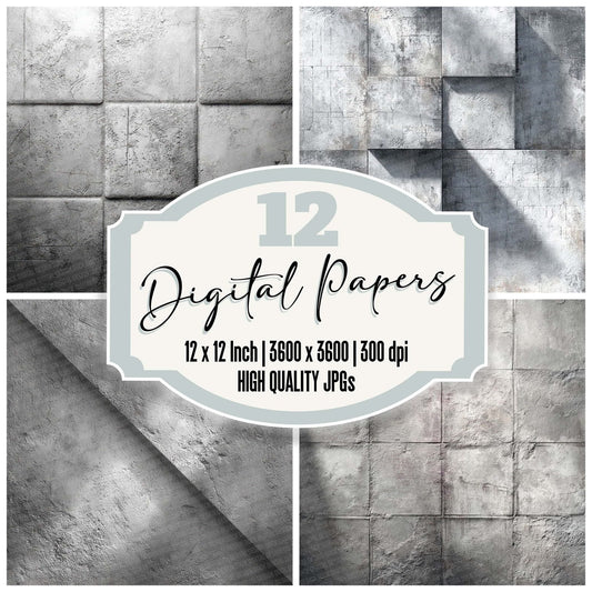 Concrete Grey Tile Pattern Digital Paper Pack (DDD001221)