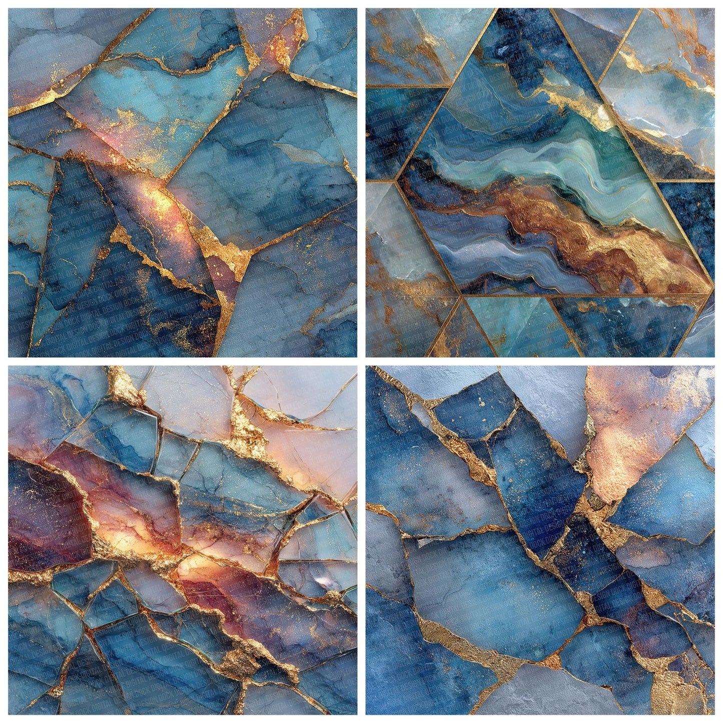 Copper Sapphire Marble Digital Paper Pack (DDD001237)
