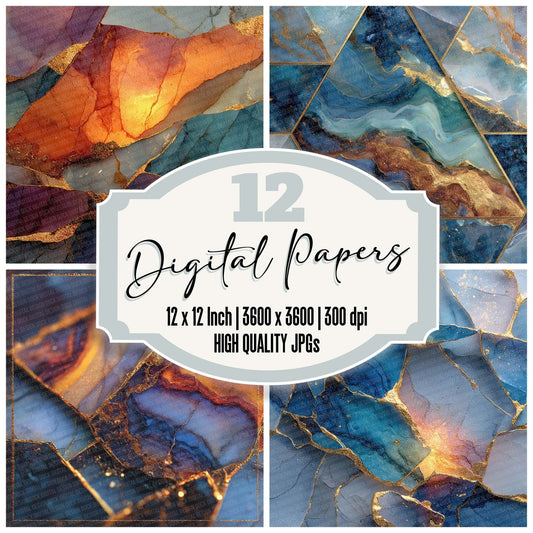 Copper Sapphire Marble Digital Paper Pack (DDD001237)