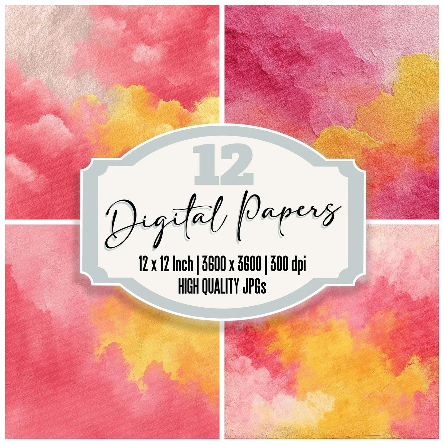 Coral Citrus Smudge Digital Paper Pack (DDD001242)