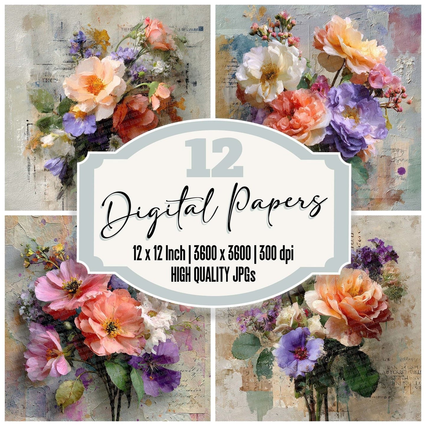 Coral Lavender Wallpaper Digital Paper Pack (DDD007632)